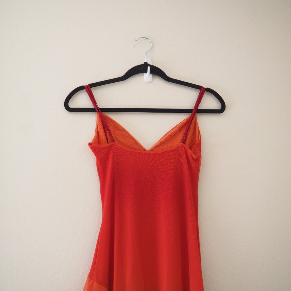 NWT Vintage Ema Savahl Orange Spaghetti Strap Mesh Tiered Ruffle Asymmetrical - Picture 6 of 7